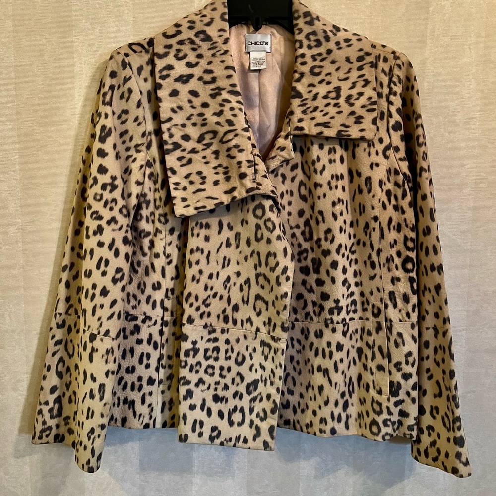 CHICO’S leopard print suede leather jacket. Size 1 (medium) perfect condition